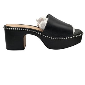 Gianna Bini Roemer Black Leather Ball Chain Platform Mule Sandal Size 8